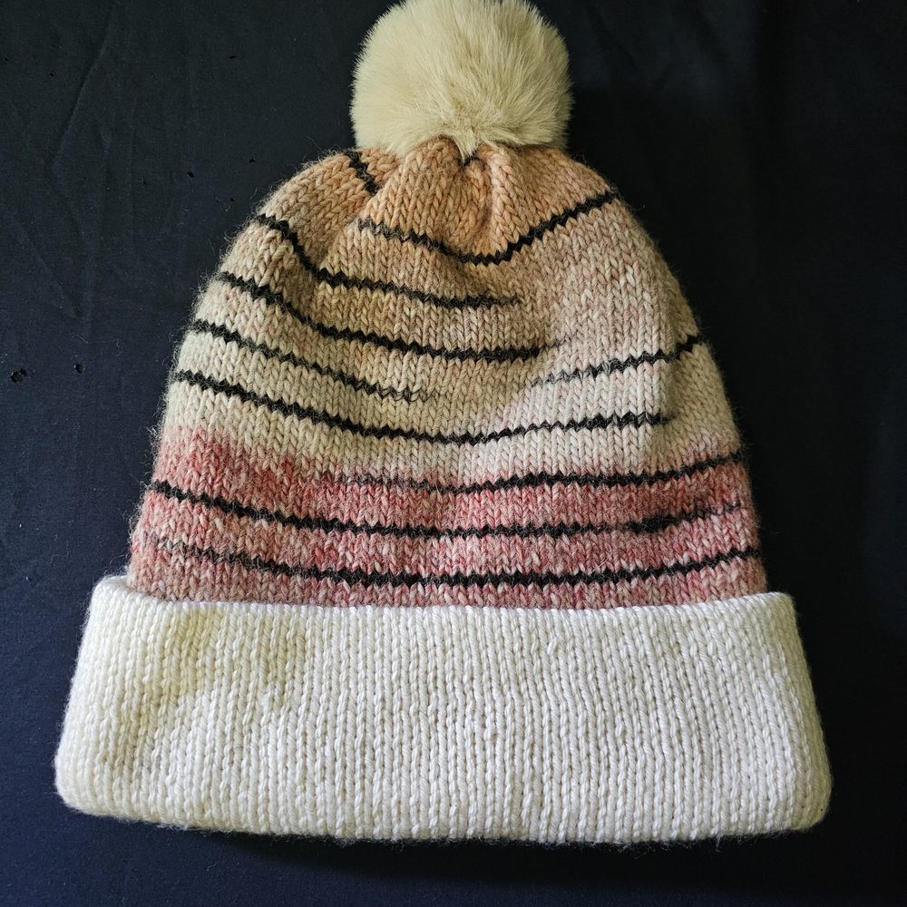 Striped Knit Beanie with Pom Pom